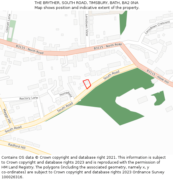 THE BRYTHER, SOUTH ROAD, TIMSBURY, BATH, BA2 0NA: Location map and indicative extent of plot