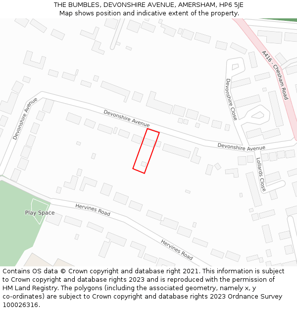 THE BUMBLES, DEVONSHIRE AVENUE, AMERSHAM, HP6 5JE: Location map and indicative extent of plot