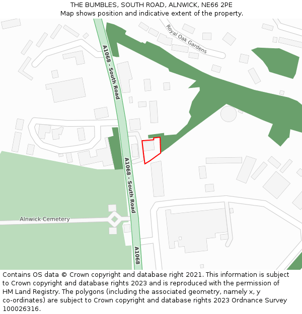 THE BUMBLES, SOUTH ROAD, ALNWICK, NE66 2PE: Location map and indicative extent of plot