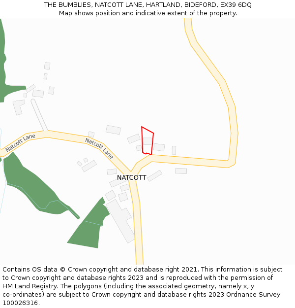 THE BUMBLIES, NATCOTT LANE, HARTLAND, BIDEFORD, EX39 6DQ: Location map and indicative extent of plot