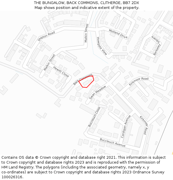 THE BUNGALOW, BACK COMMONS, CLITHEROE, BB7 2DX: Location map and indicative extent of plot