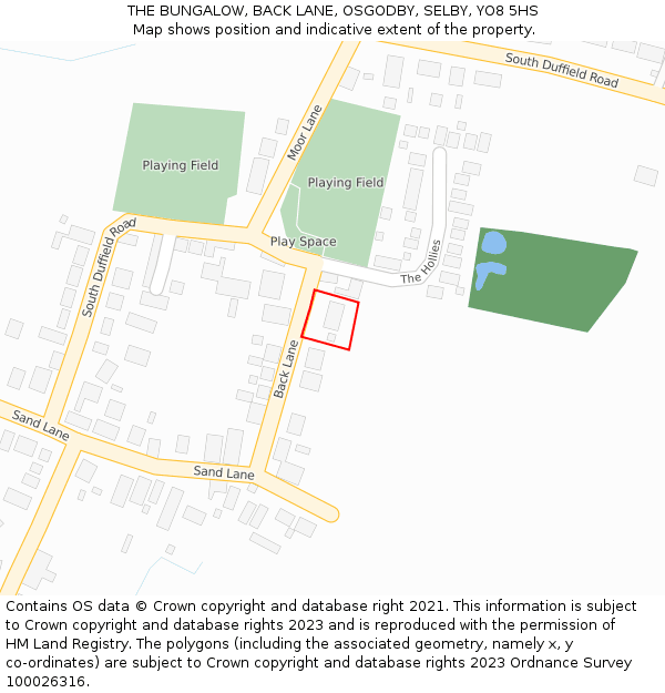 THE BUNGALOW, BACK LANE, OSGODBY, SELBY, YO8 5HS: Location map and indicative extent of plot