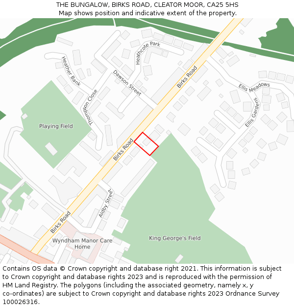 THE BUNGALOW, BIRKS ROAD, CLEATOR MOOR, CA25 5HS: Location map and indicative extent of plot