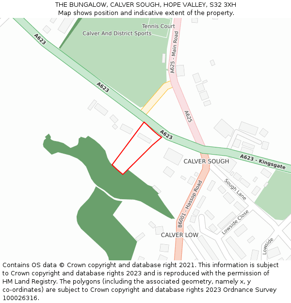 THE BUNGALOW, CALVER SOUGH, HOPE VALLEY, S32 3XH: Location map and indicative extent of plot
