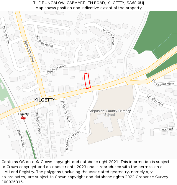 THE BUNGALOW, CARMARTHEN ROAD, KILGETTY, SA68 0UJ: Location map and indicative extent of plot