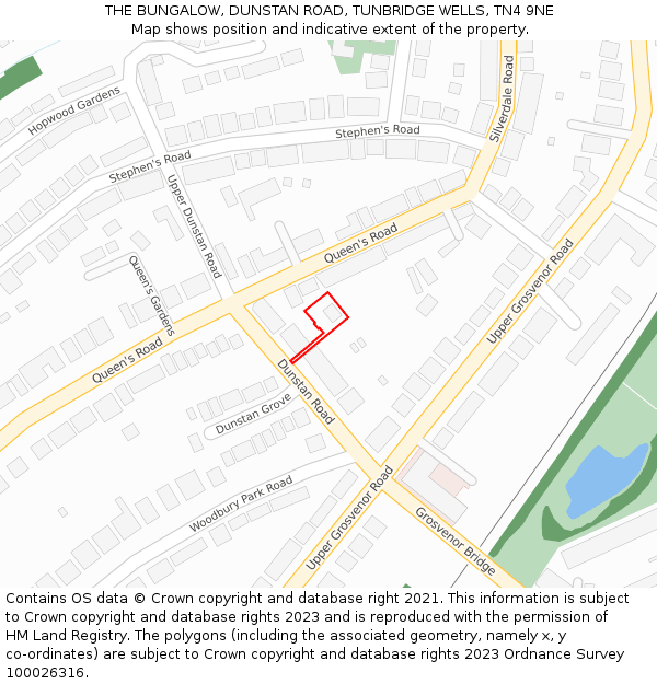 THE BUNGALOW, DUNSTAN ROAD, TUNBRIDGE WELLS, TN4 9NE: Location map and indicative extent of plot