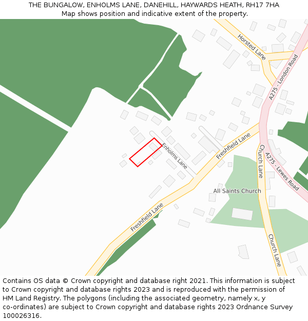 THE BUNGALOW, ENHOLMS LANE, DANEHILL, HAYWARDS HEATH, RH17 7HA: Location map and indicative extent of plot