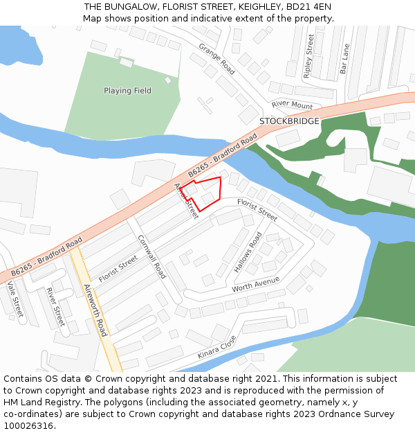 THE BUNGALOW, FLORIST STREET, KEIGHLEY, BD21 4EN: Location map and indicative extent of plot