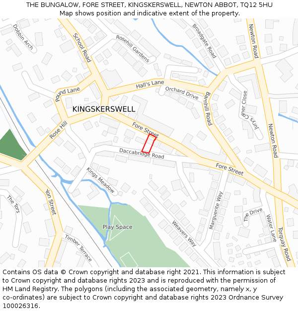 THE BUNGALOW, FORE STREET, KINGSKERSWELL, NEWTON ABBOT, TQ12 5HU: Location map and indicative extent of plot