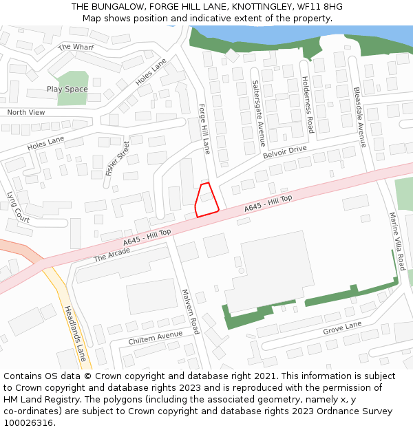 THE BUNGALOW, FORGE HILL LANE, KNOTTINGLEY, WF11 8HG: Location map and indicative extent of plot