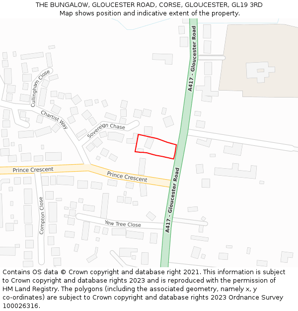 THE BUNGALOW, GLOUCESTER ROAD, CORSE, GLOUCESTER, GL19 3RD: Location map and indicative extent of plot