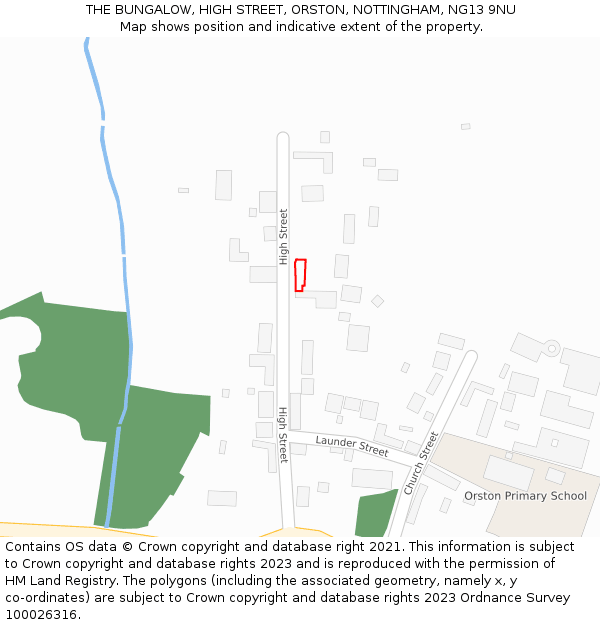 THE BUNGALOW, HIGH STREET, ORSTON, NOTTINGHAM, NG13 9NU: Location map and indicative extent of plot