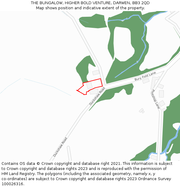 THE BUNGALOW, HIGHER BOLD VENTURE, DARWEN, BB3 2QD: Location map and indicative extent of plot