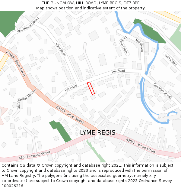 THE BUNGALOW, HILL ROAD, LYME REGIS, DT7 3PE: Location map and indicative extent of plot