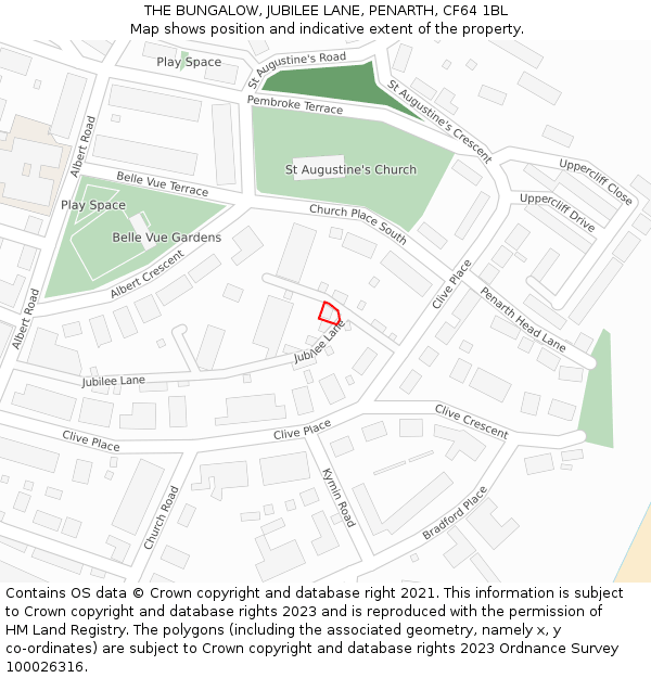 THE BUNGALOW, JUBILEE LANE, PENARTH, CF64 1BL: Location map and indicative extent of plot
