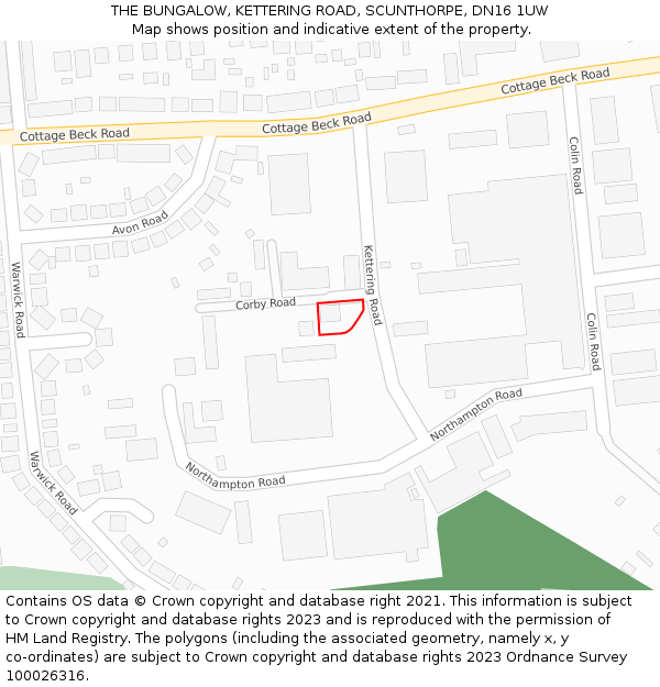 THE BUNGALOW, KETTERING ROAD, SCUNTHORPE, DN16 1UW: Location map and indicative extent of plot