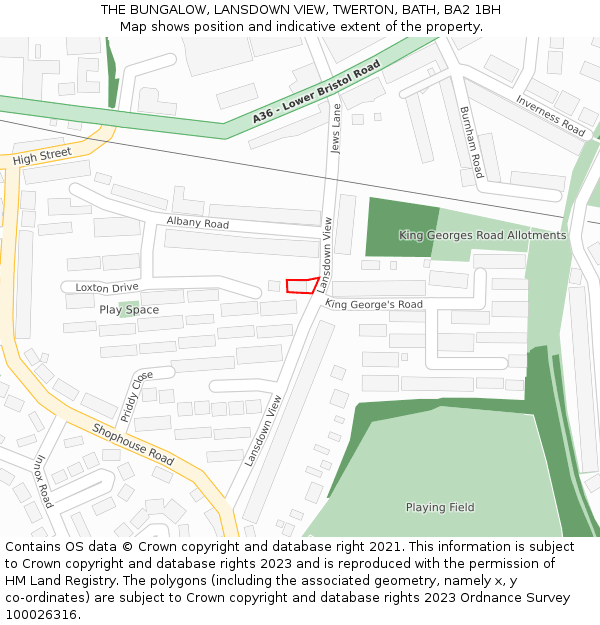 THE BUNGALOW, LANSDOWN VIEW, TWERTON, BATH, BA2 1BH: Location map and indicative extent of plot