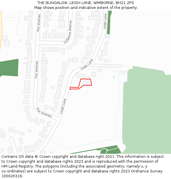 THE BUNGALOW, LEIGH LANE, WIMBORNE, BH21 2PS: Location map and indicative extent of plot