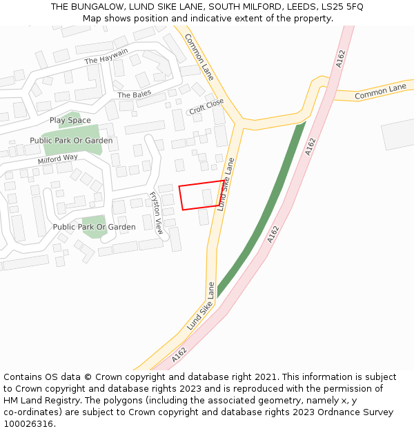 THE BUNGALOW, LUND SIKE LANE, SOUTH MILFORD, LEEDS, LS25 5FQ: Location map and indicative extent of plot