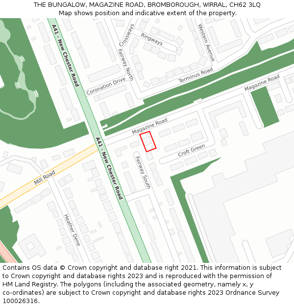 THE BUNGALOW, MAGAZINE ROAD, BROMBOROUGH, WIRRAL, CH62 3LQ: Location map and indicative extent of plot