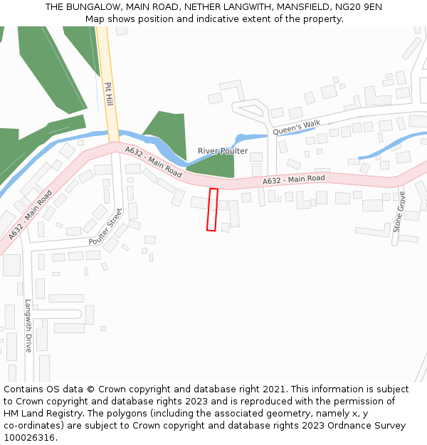 THE BUNGALOW, MAIN ROAD, NETHER LANGWITH, MANSFIELD, NG20 9EN: Location map and indicative extent of plot