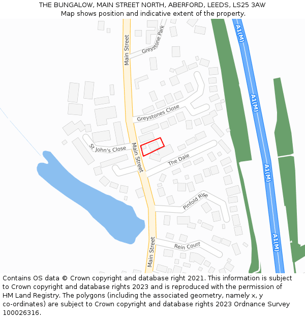 THE BUNGALOW, MAIN STREET NORTH, ABERFORD, LEEDS, LS25 3AW: Location map and indicative extent of plot