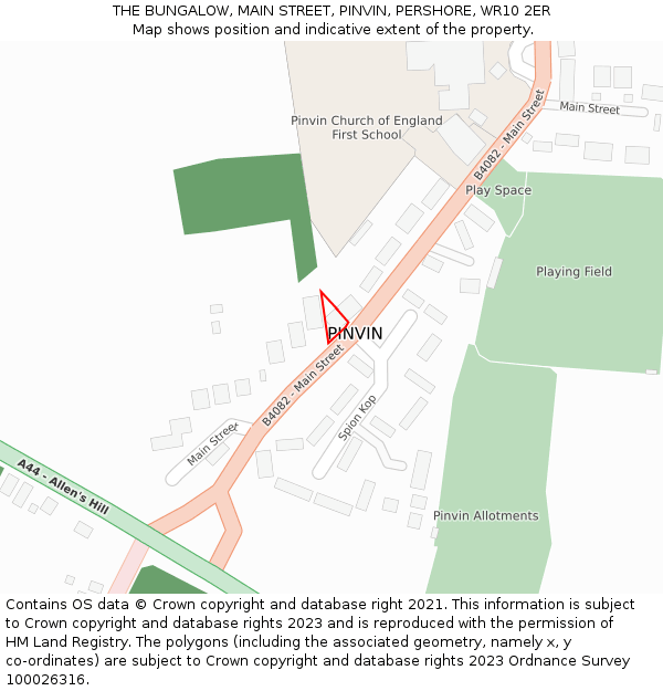 THE BUNGALOW, MAIN STREET, PINVIN, PERSHORE, WR10 2ER: Location map and indicative extent of plot