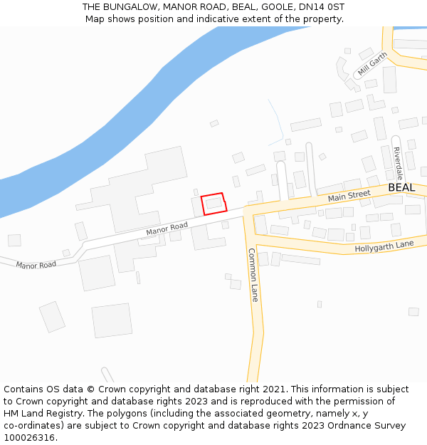 THE BUNGALOW, MANOR ROAD, BEAL, GOOLE, DN14 0ST: Location map and indicative extent of plot