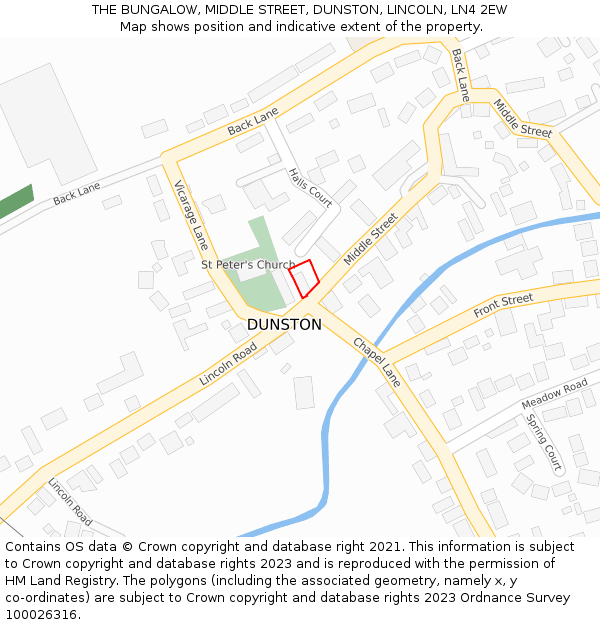 THE BUNGALOW, MIDDLE STREET, DUNSTON, LINCOLN, LN4 2EW: Location map and indicative extent of plot