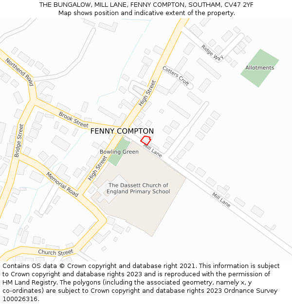 THE BUNGALOW, MILL LANE, FENNY COMPTON, SOUTHAM, CV47 2YF: Location map and indicative extent of plot