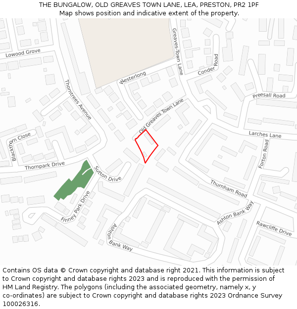 THE BUNGALOW, OLD GREAVES TOWN LANE, LEA, PRESTON, PR2 1PF: Location map and indicative extent of plot