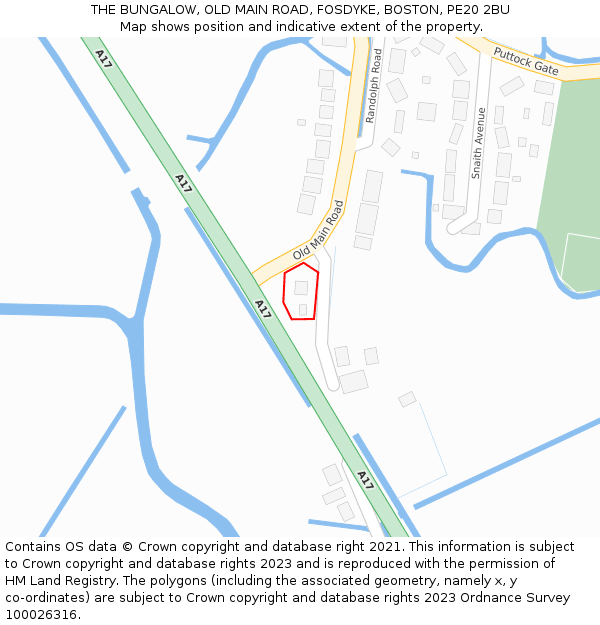 THE BUNGALOW, OLD MAIN ROAD, FOSDYKE, BOSTON, PE20 2BU: Location map and indicative extent of plot