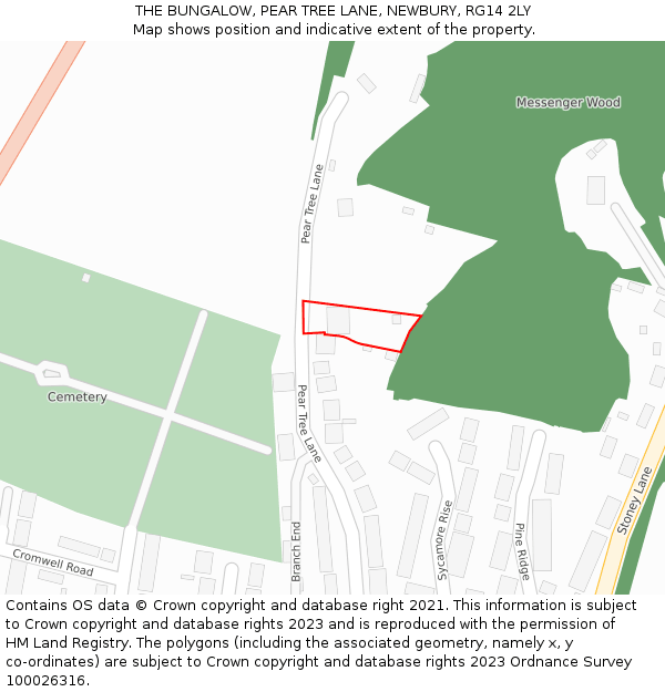 THE BUNGALOW, PEAR TREE LANE, NEWBURY, RG14 2LY: Location map and indicative extent of plot