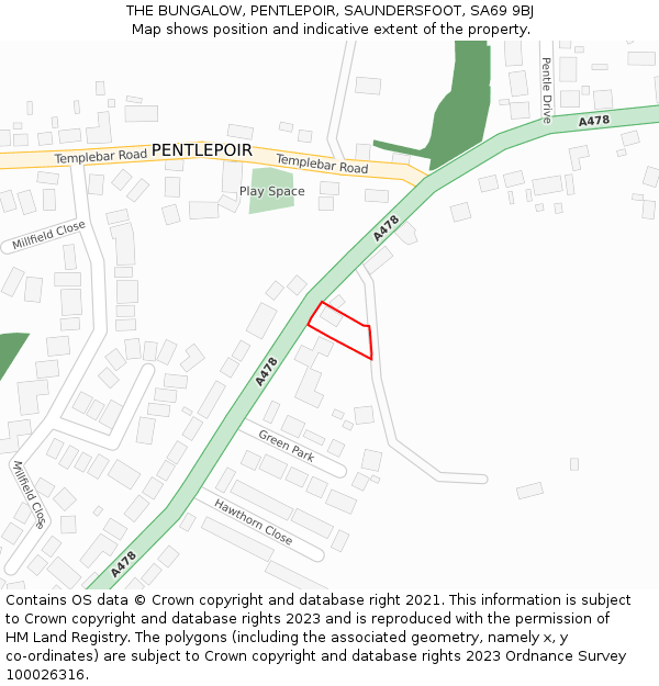 THE BUNGALOW, PENTLEPOIR, SAUNDERSFOOT, SA69 9BJ: Location map and indicative extent of plot