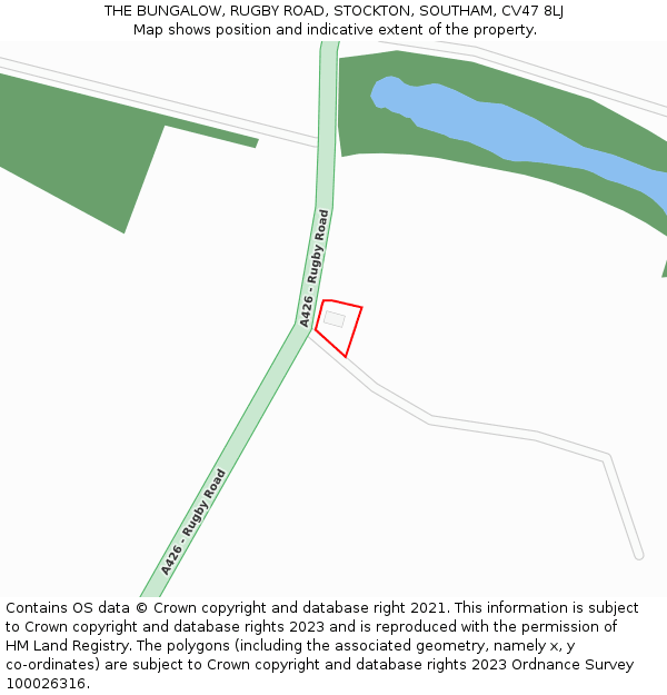 THE BUNGALOW, RUGBY ROAD, STOCKTON, SOUTHAM, CV47 8LJ: Location map and indicative extent of plot