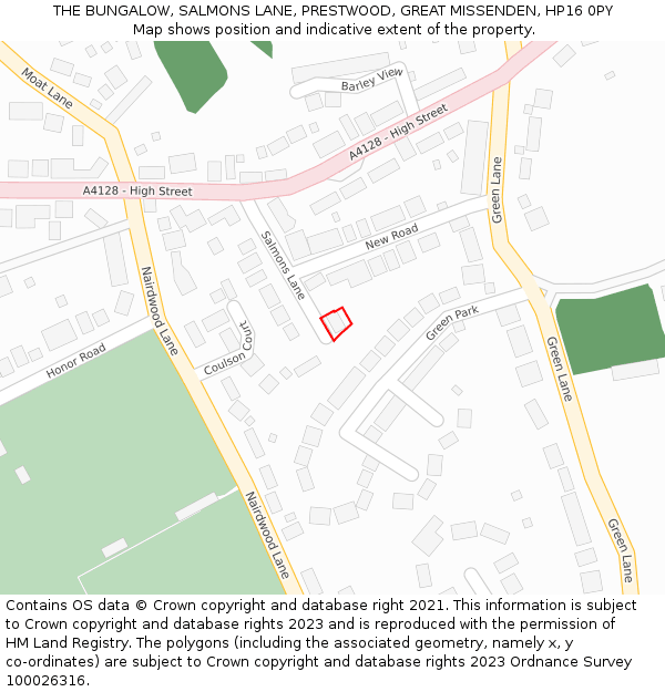 THE BUNGALOW, SALMONS LANE, PRESTWOOD, GREAT MISSENDEN, HP16 0PY: Location map and indicative extent of plot