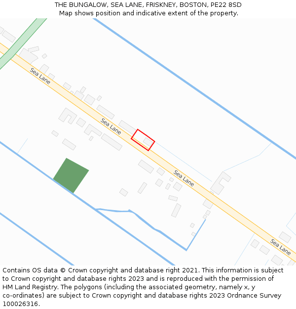 THE BUNGALOW, SEA LANE, FRISKNEY, BOSTON, PE22 8SD: Location map and indicative extent of plot
