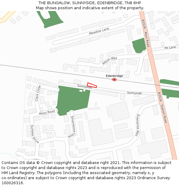 THE BUNGALOW, SUNNYSIDE, EDENBRIDGE, TN8 6HP: Location map and indicative extent of plot