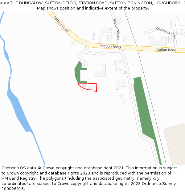 THE BUNGALOW, SUTTON FIELDS, STATION ROAD, SUTTON BONINGTON, LOUGHBOROUGH, LE12 5NU: Location map and indicative extent of plot