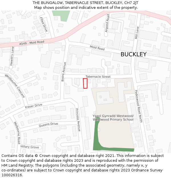 THE BUNGALOW, TABERNACLE STREET, BUCKLEY, CH7 2JT: Location map and indicative extent of plot