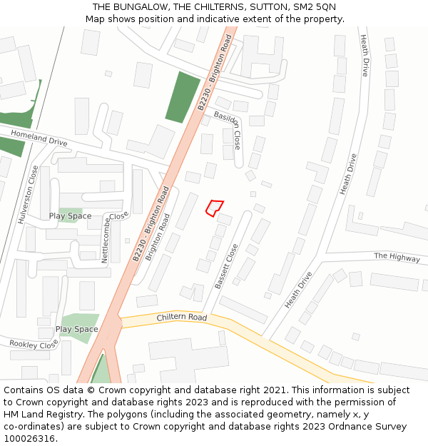 THE BUNGALOW, THE CHILTERNS, SUTTON, SM2 5QN: Location map and indicative extent of plot