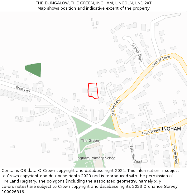 THE BUNGALOW, THE GREEN, INGHAM, LINCOLN, LN1 2XT: Location map and indicative extent of plot