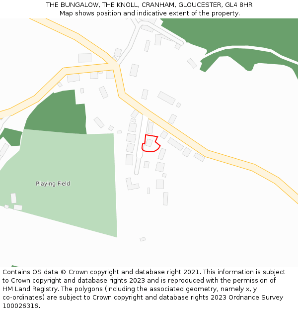 THE BUNGALOW, THE KNOLL, CRANHAM, GLOUCESTER, GL4 8HR: Location map and indicative extent of plot