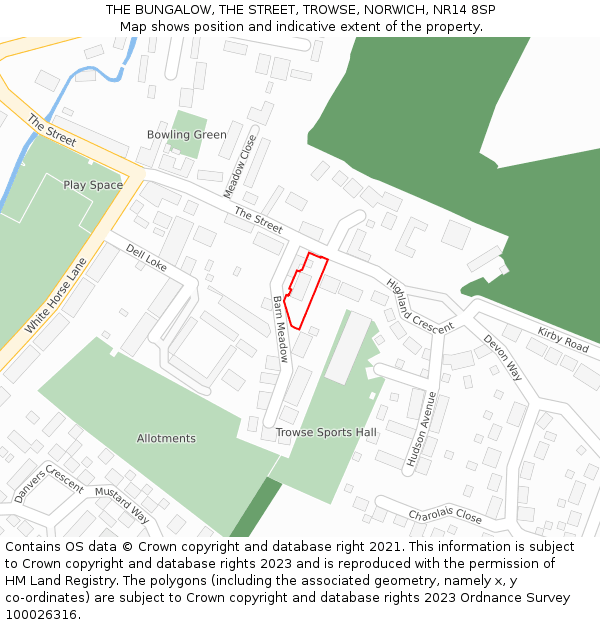 THE BUNGALOW, THE STREET, TROWSE, NORWICH, NR14 8SP: Location map and indicative extent of plot