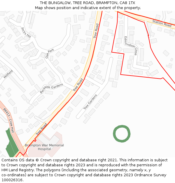 THE BUNGALOW, TREE ROAD, BRAMPTON, CA8 1TX: Location map and indicative extent of plot