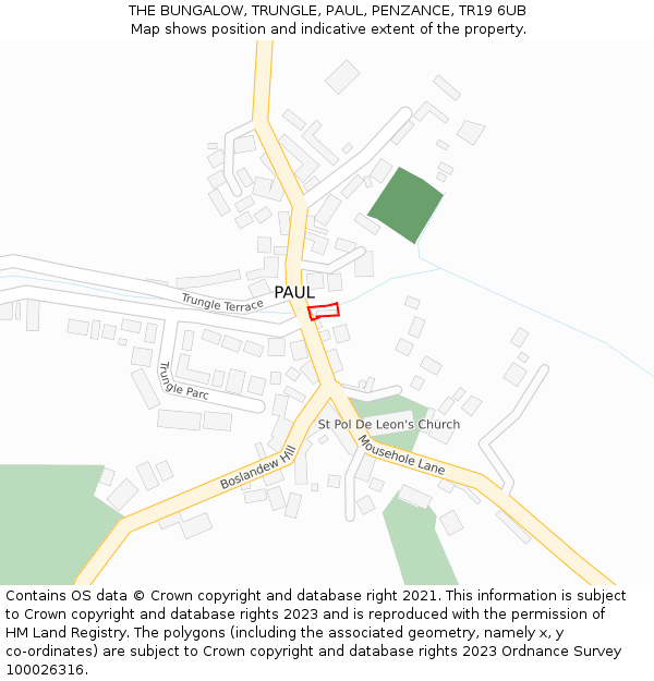 THE BUNGALOW, TRUNGLE, PAUL, PENZANCE, TR19 6UB: Location map and indicative extent of plot