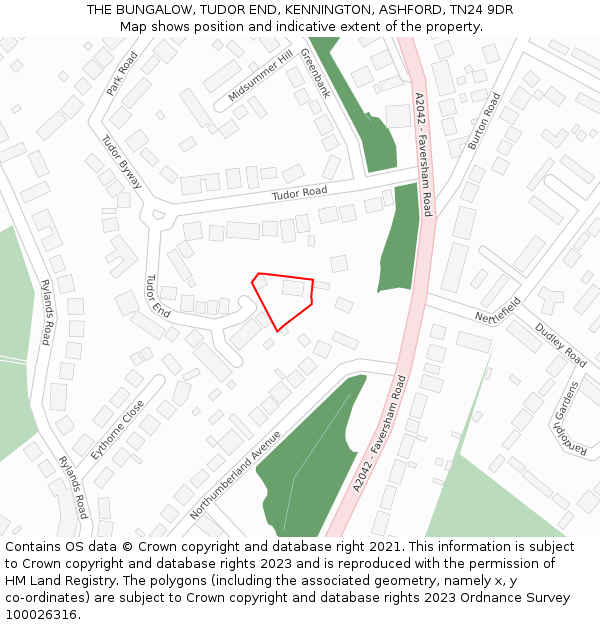 THE BUNGALOW, TUDOR END, KENNINGTON, ASHFORD, TN24 9DR: Location map and indicative extent of plot