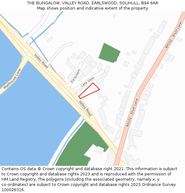 THE BUNGALOW, VALLEY ROAD, EARLSWOOD, SOLIHULL, B94 6AA: Location map and indicative extent of plot