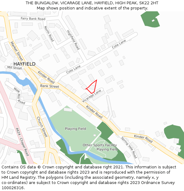 THE BUNGALOW, VICARAGE LANE, HAYFIELD, HIGH PEAK, SK22 2HT: Location map and indicative extent of plot