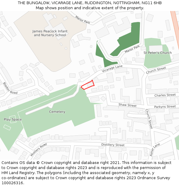 THE BUNGALOW, VICARAGE LANE, RUDDINGTON, NOTTINGHAM, NG11 6HB: Location map and indicative extent of plot